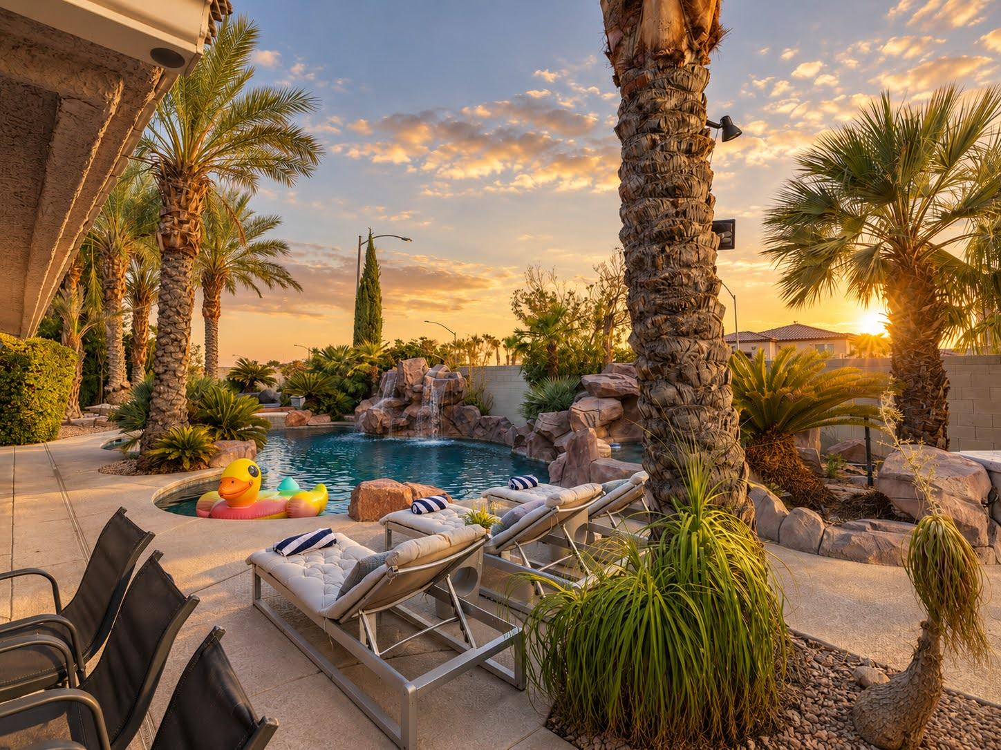 Rock waterfall grotto pool in Las Vegas